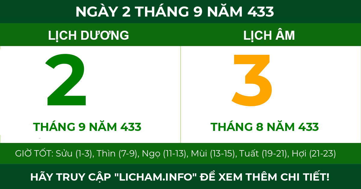 lịch âm ngày 2 tháng 9 năm 433