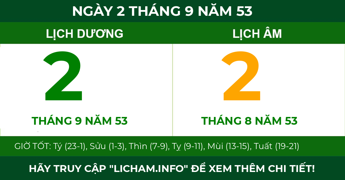 lịch âm ngày 2 tháng 9 năm 53