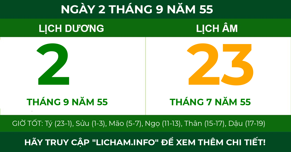 lịch âm ngày 2 tháng 9 năm 55