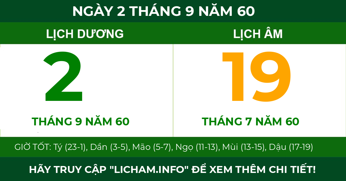 lịch âm ngày 2 tháng 9 năm 60