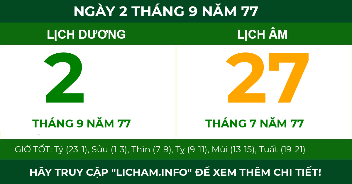 lịch âm ngày 2 tháng 9 năm 77