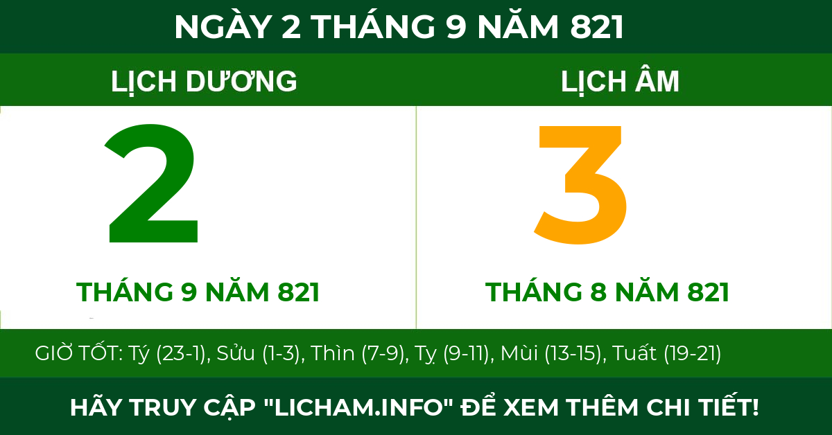 lịch âm ngày 2 tháng 9 năm 821