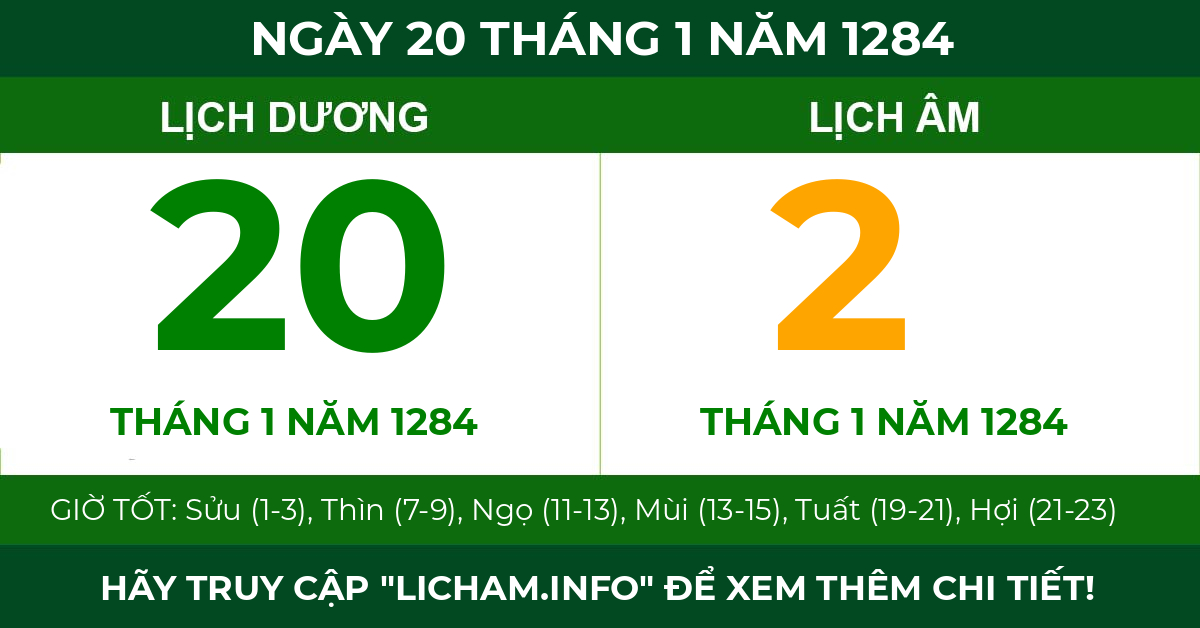 lịch âm ngày 20 tháng 1 năm 1284