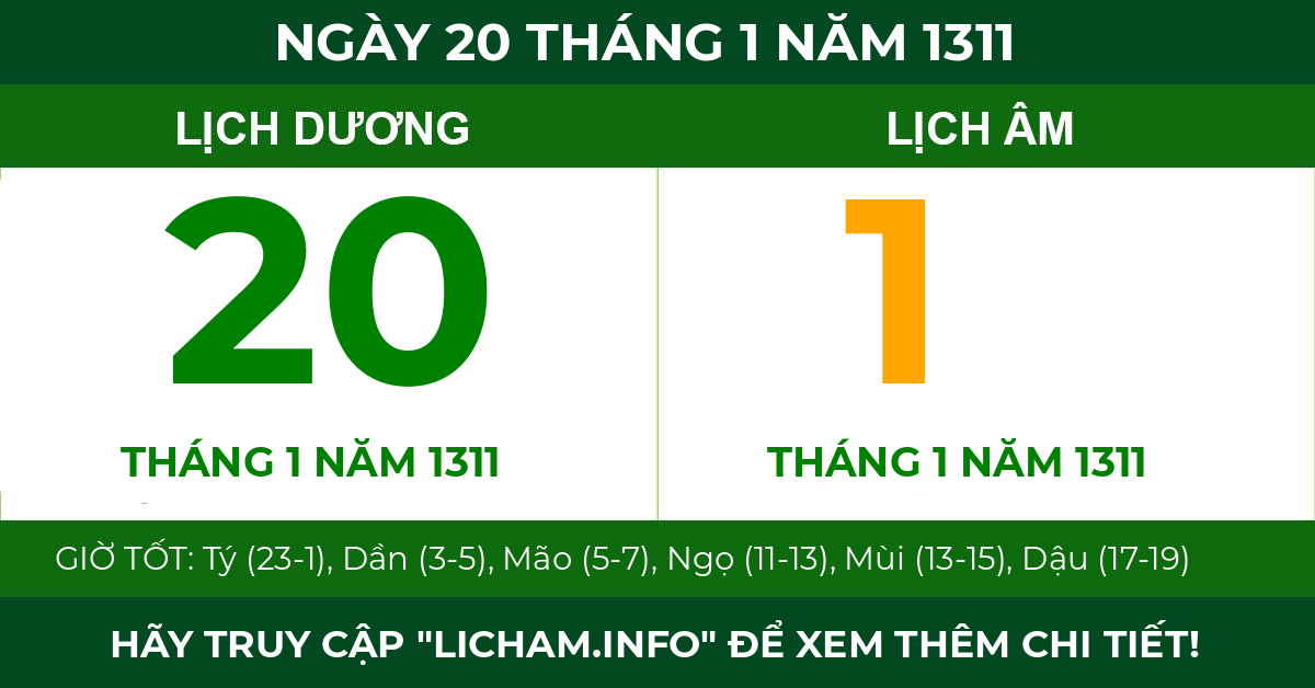 lịch âm ngày 20 tháng 1 năm 1311