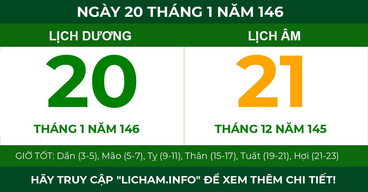 lịch âm ngày 20 tháng 1 năm 146
