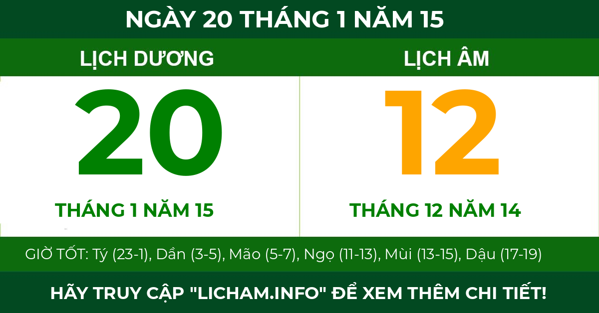 lịch âm ngày 20 tháng 1 năm 15