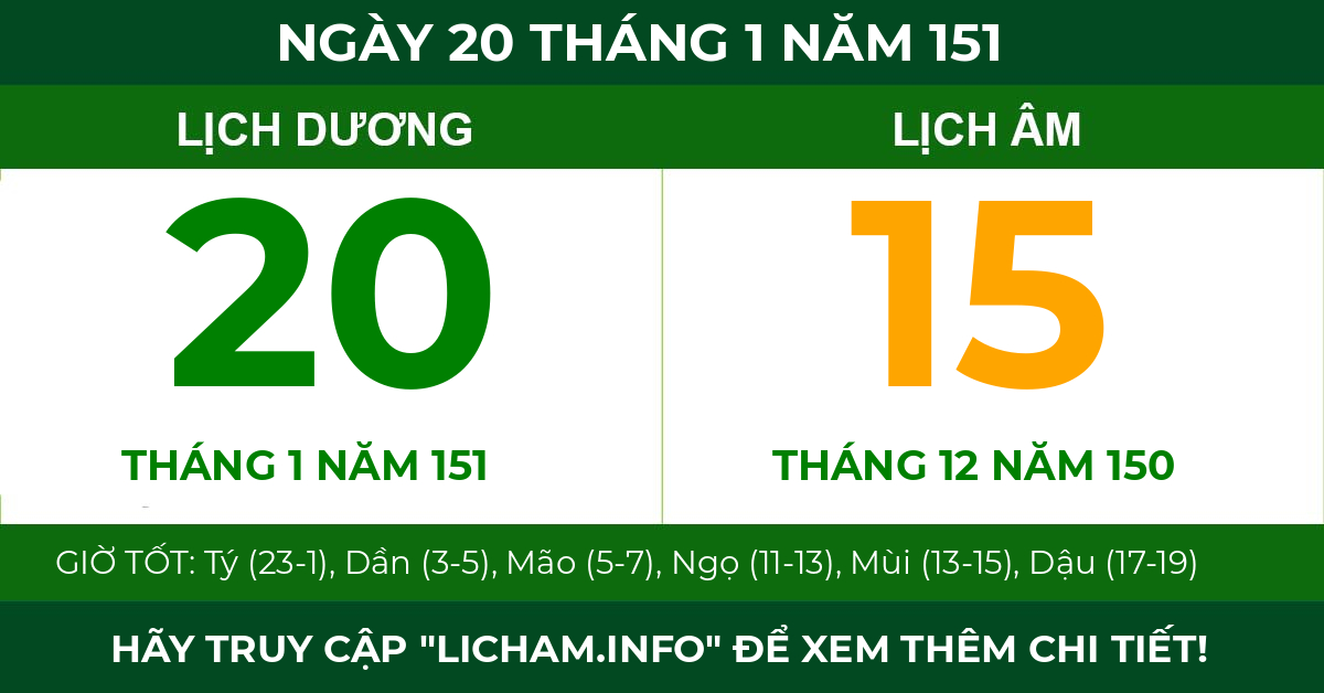 lịch âm ngày 20 tháng 1 năm 151