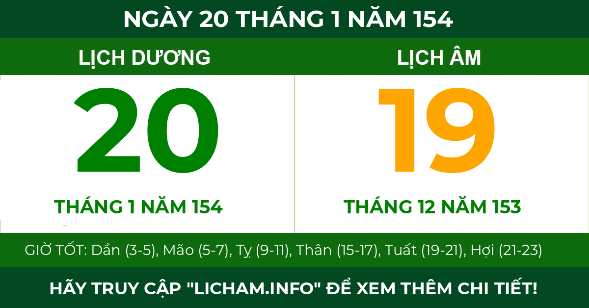 lịch âm ngày 20 tháng 1 năm 154