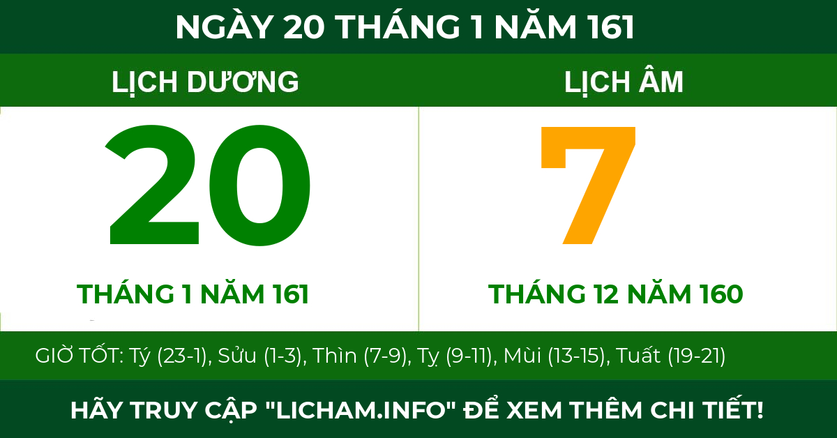 lịch âm ngày 20 tháng 1 năm 161
