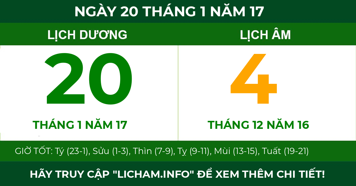 lịch âm ngày 20 tháng 1 năm 17