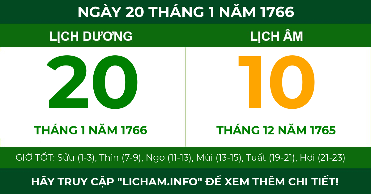 lịch âm ngày 20 tháng 1 năm 1766