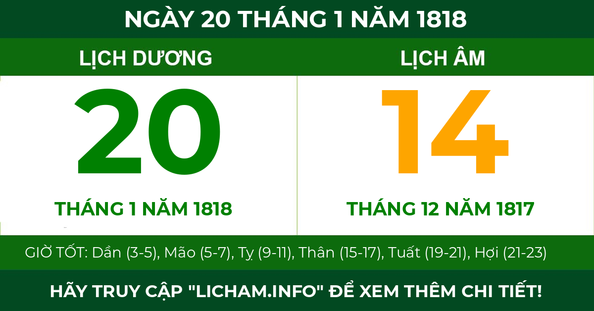 lịch âm ngày 20 tháng 1 năm 1818