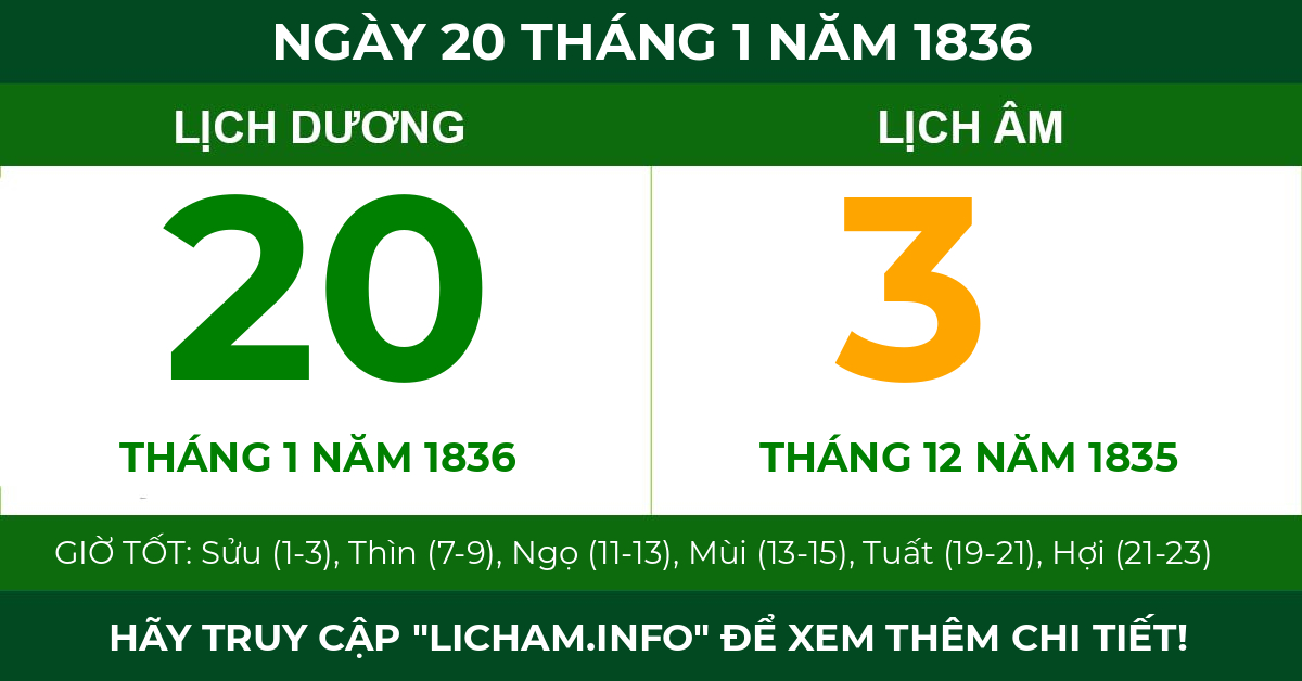lịch âm ngày 20 tháng 1 năm 1836
