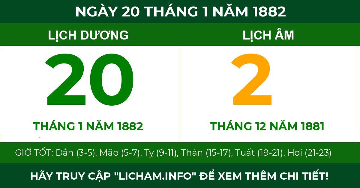 lịch âm ngày 20 tháng 1 năm 1882