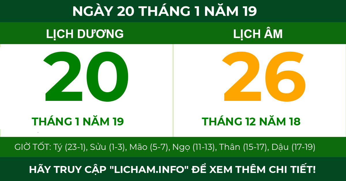 lịch âm ngày 20 tháng 1 năm 19
