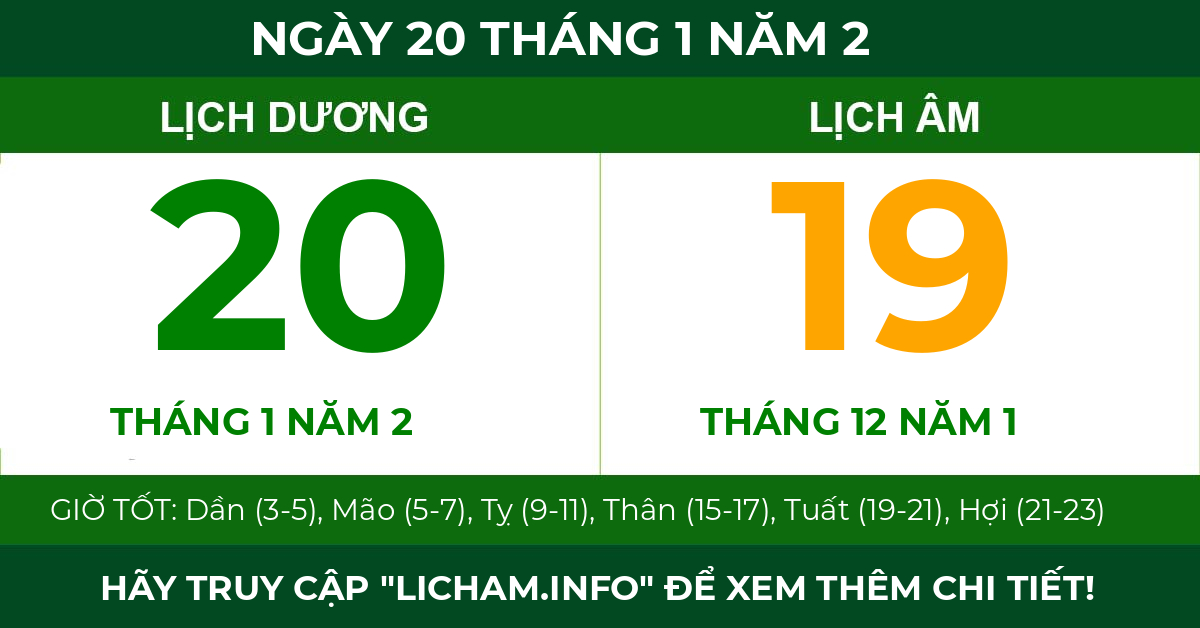 lịch âm ngày 20 tháng 1 năm 2