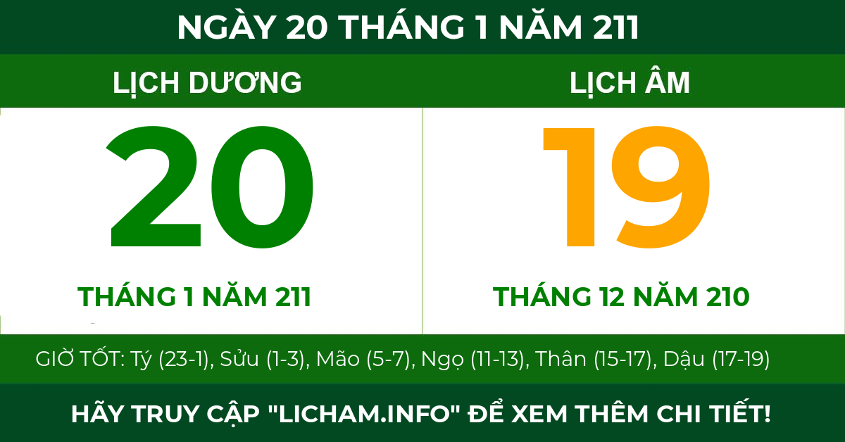 lịch âm ngày 20 tháng 1 năm 211