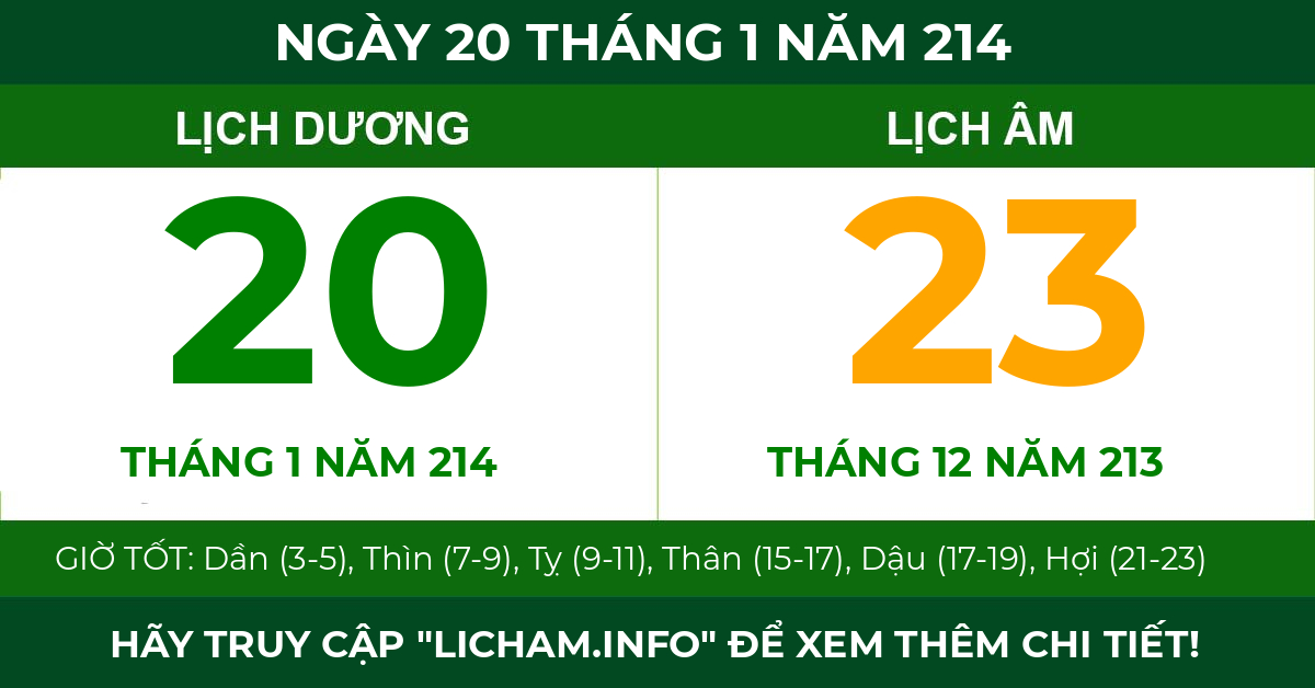 lịch âm ngày 20 tháng 1 năm 214