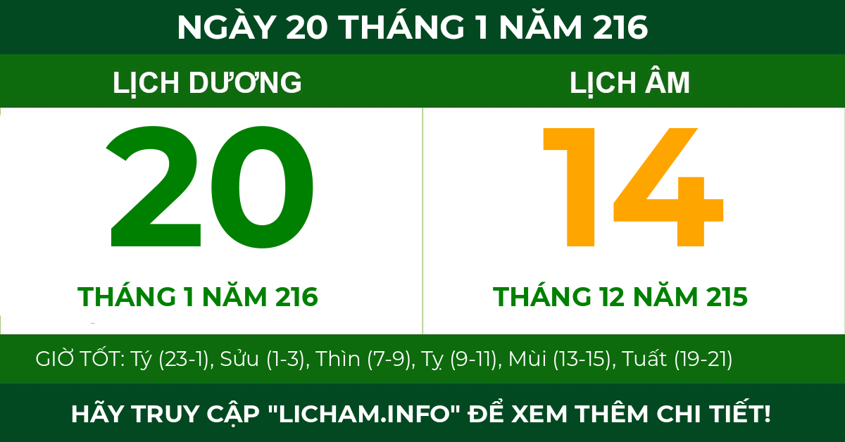 lịch âm ngày 20 tháng 1 năm 216