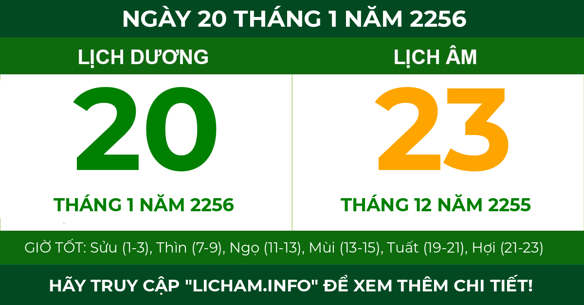 lịch âm ngày 20 tháng 1 năm 2256