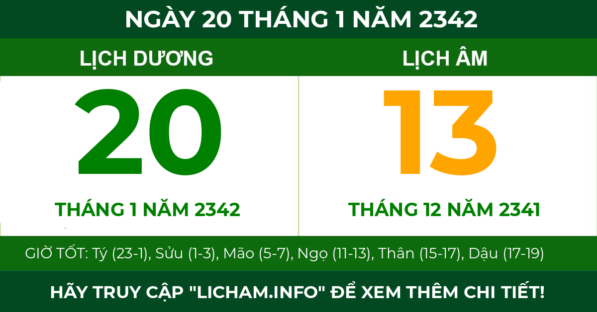lịch âm ngày 20 tháng 1 năm 2342