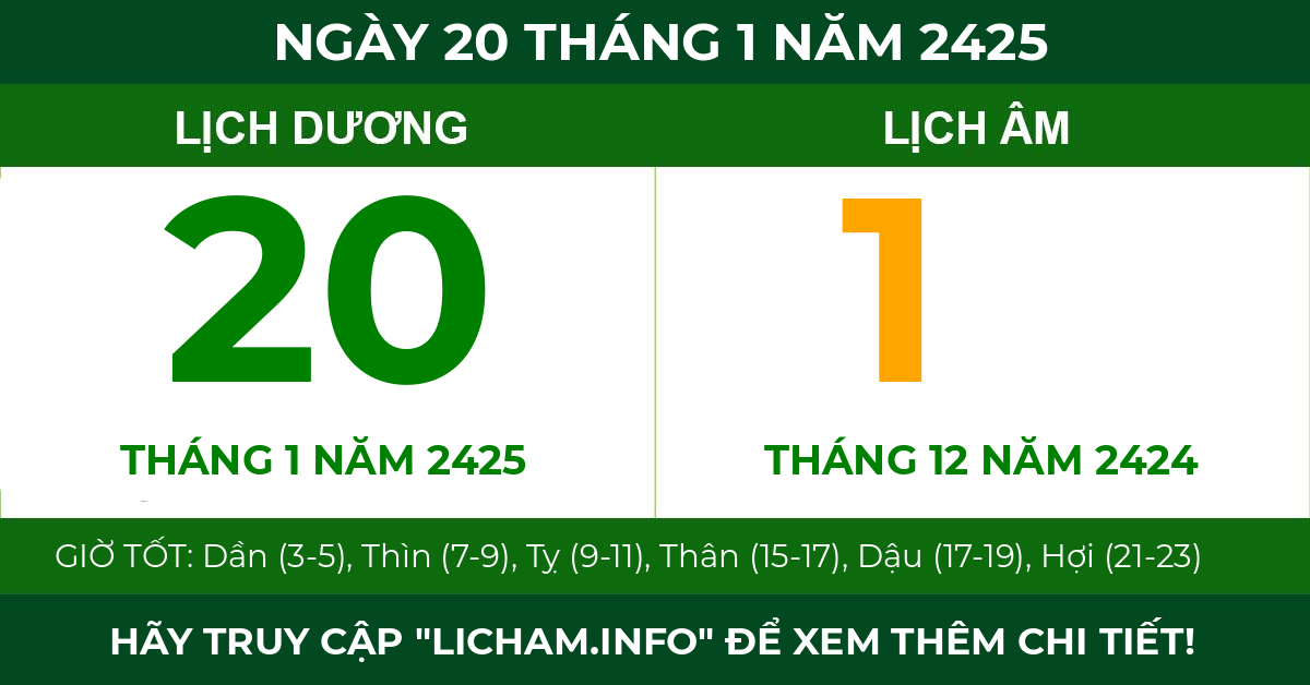lịch âm ngày 20 tháng 1 năm 2425