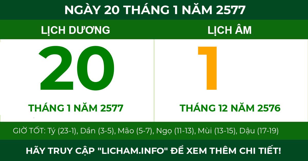 lịch âm ngày 20 tháng 1 năm 2577