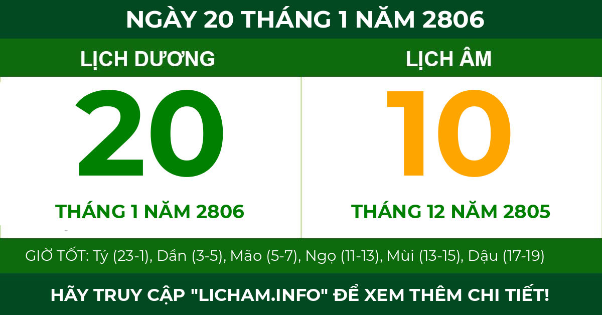 lịch âm ngày 20 tháng 1 năm 2806