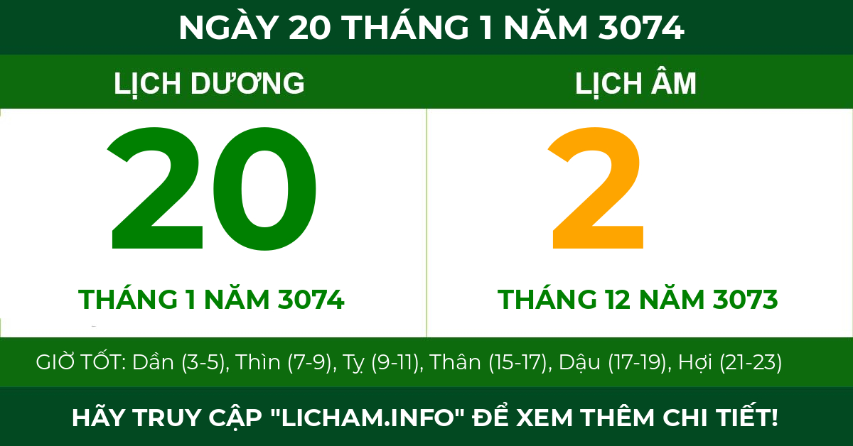 lịch âm ngày 20 tháng 1 năm 3074