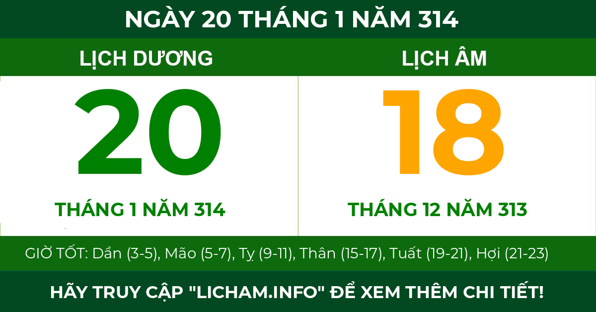 lịch âm ngày 20 tháng 1 năm 314