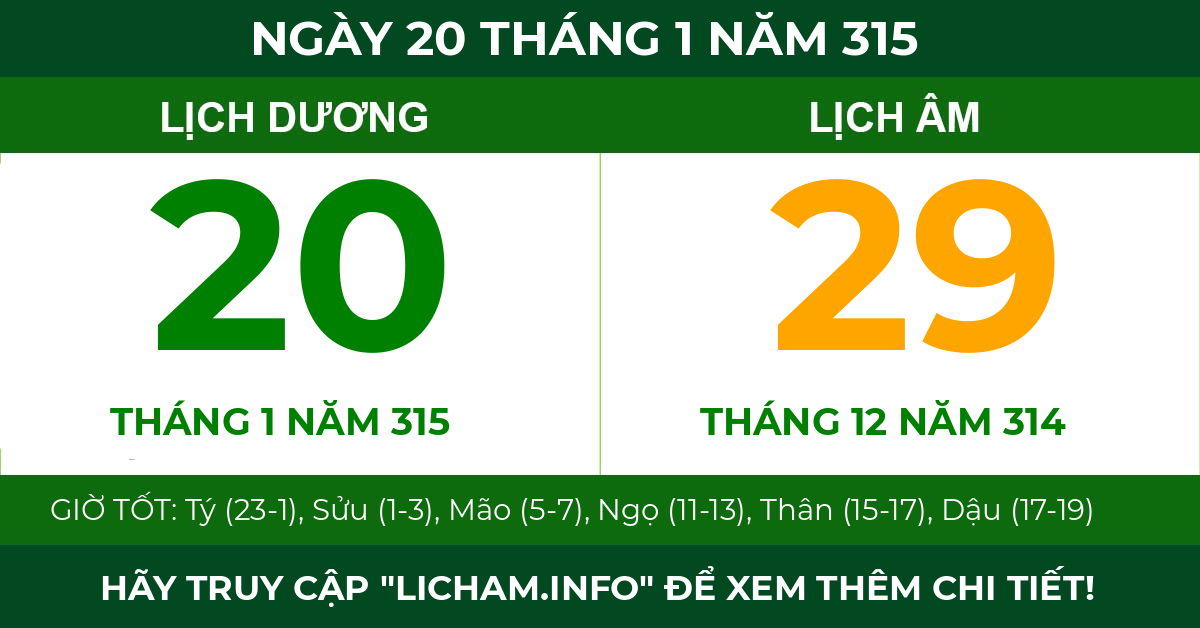 lịch âm ngày 20 tháng 1 năm 315