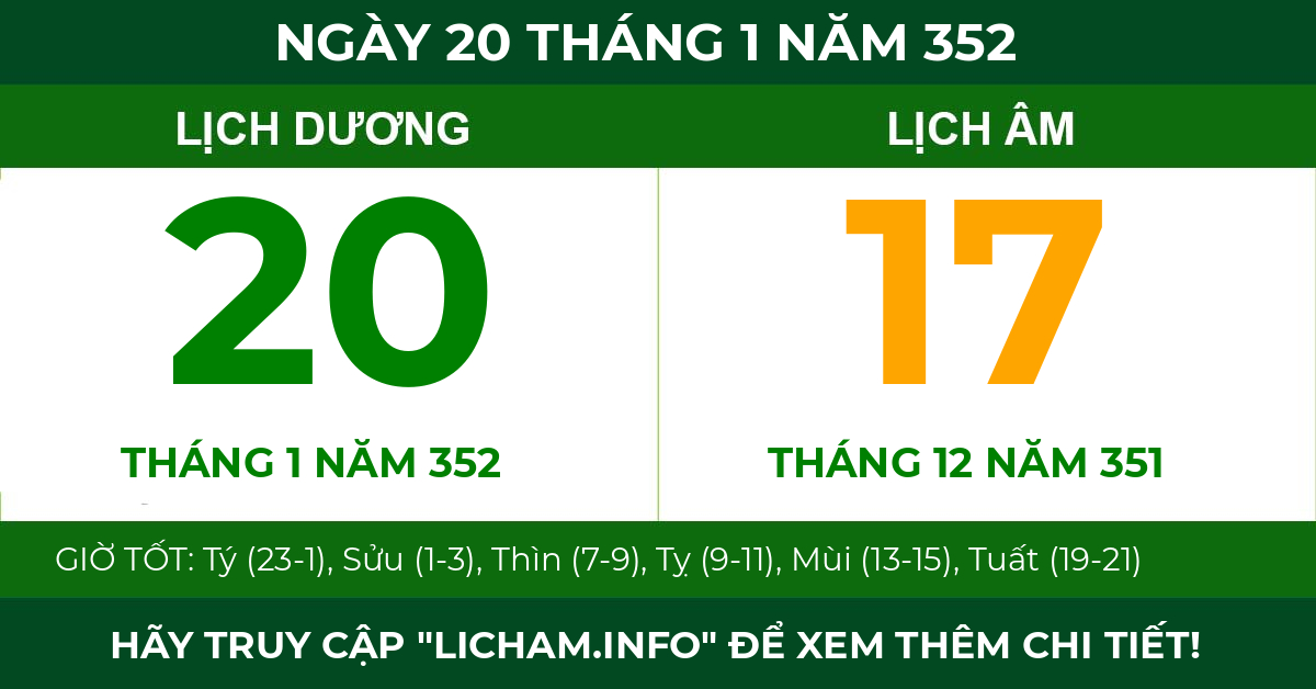 lịch âm ngày 20 tháng 1 năm 352