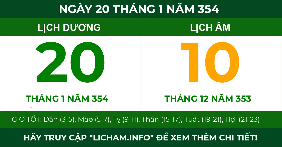 lịch âm ngày 20 tháng 1 năm 354