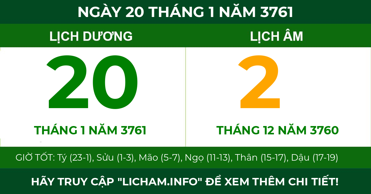 lịch âm ngày 20 tháng 1 năm 3761