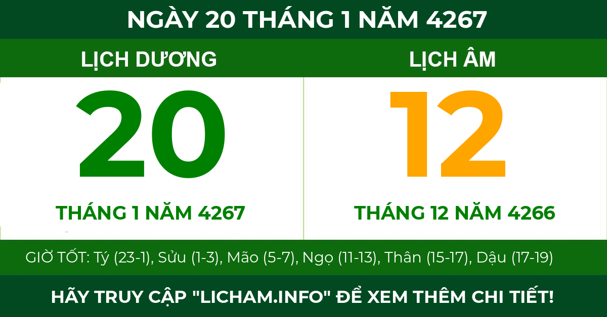 lịch âm ngày 20 tháng 1 năm 4267