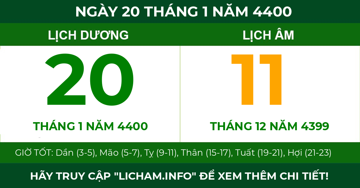 lịch âm ngày 20 tháng 1 năm 4400