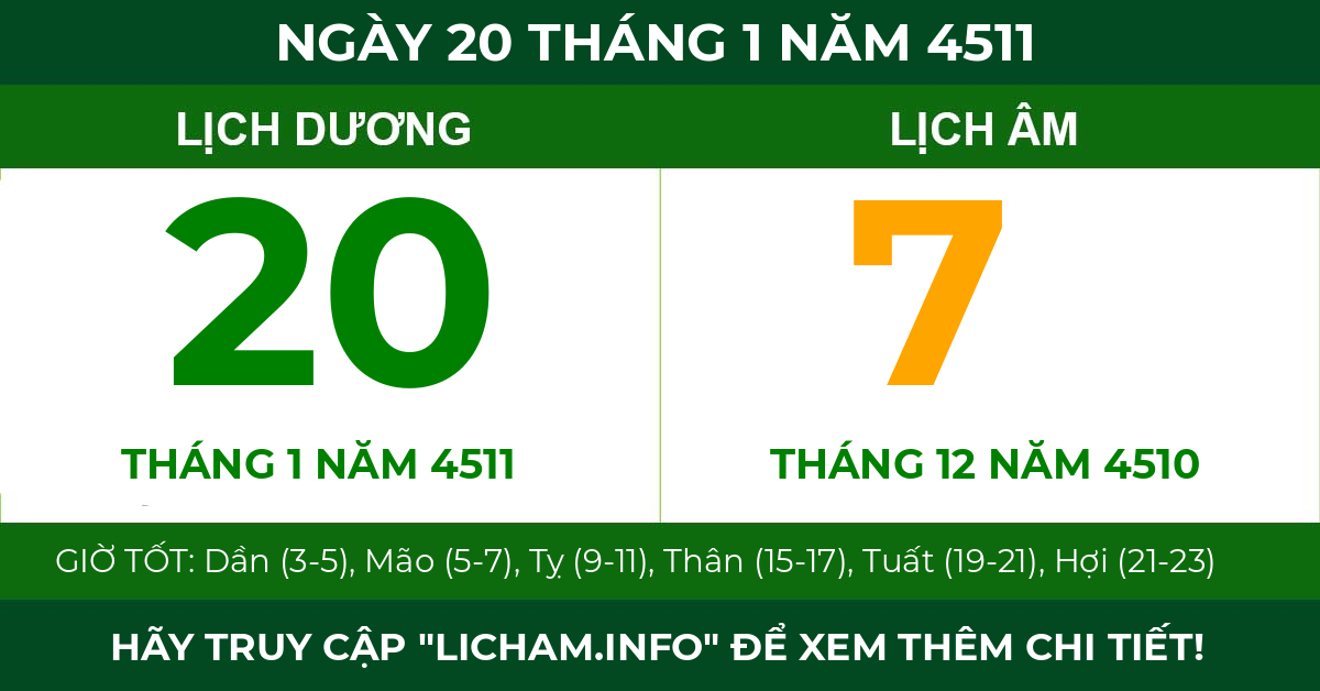 lịch âm ngày 20 tháng 1 năm 4511