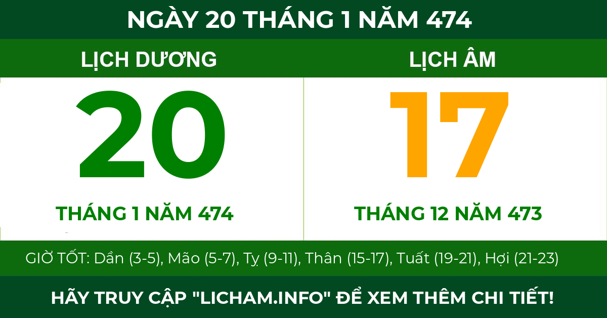 lịch âm ngày 20 tháng 1 năm 474