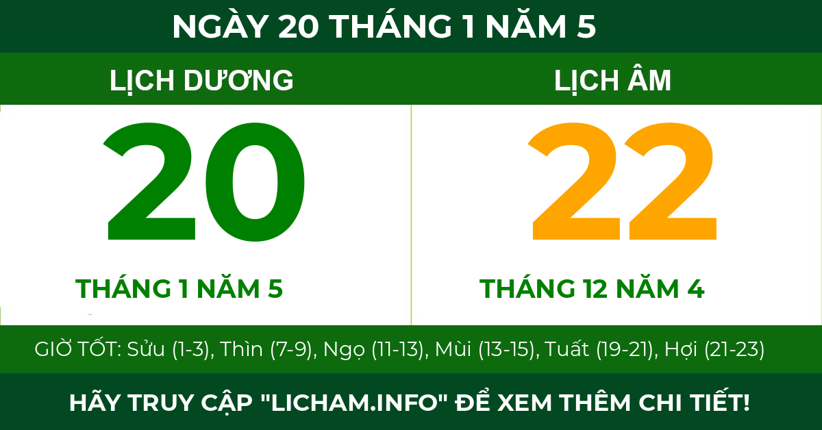 lịch âm ngày 20 tháng 1 năm 5