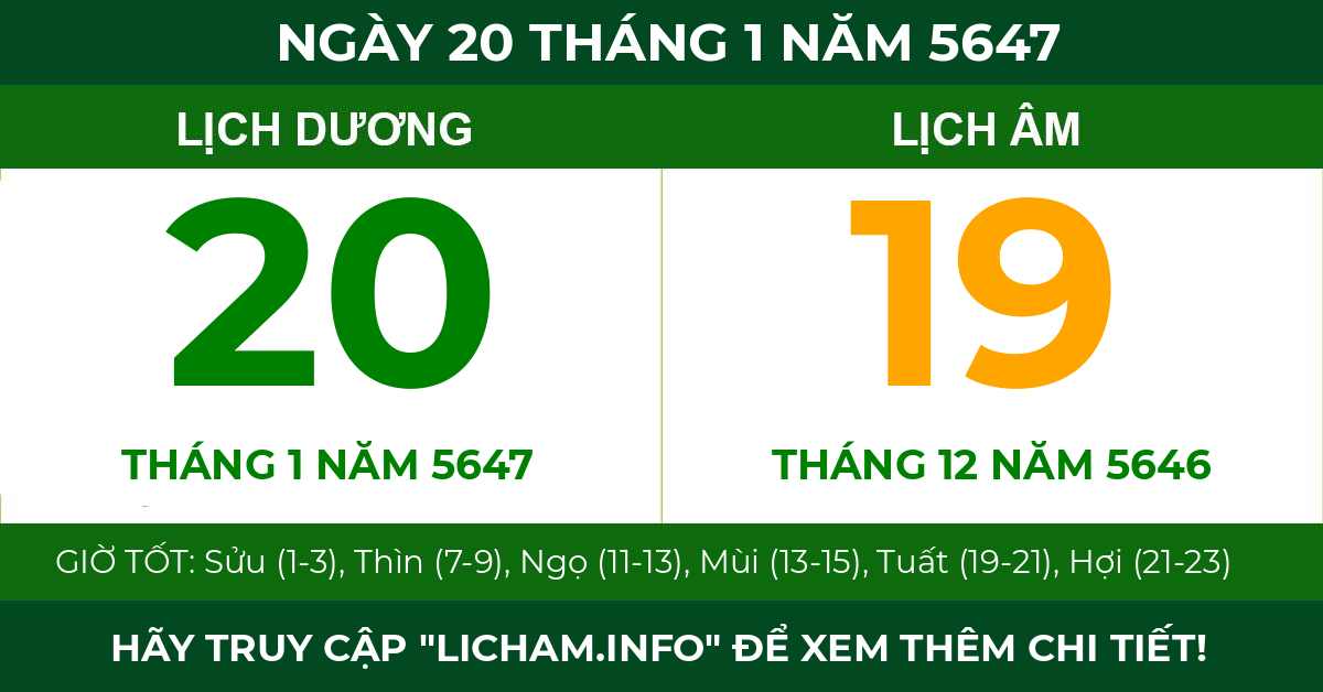 lịch âm ngày 20 tháng 1 năm 5647