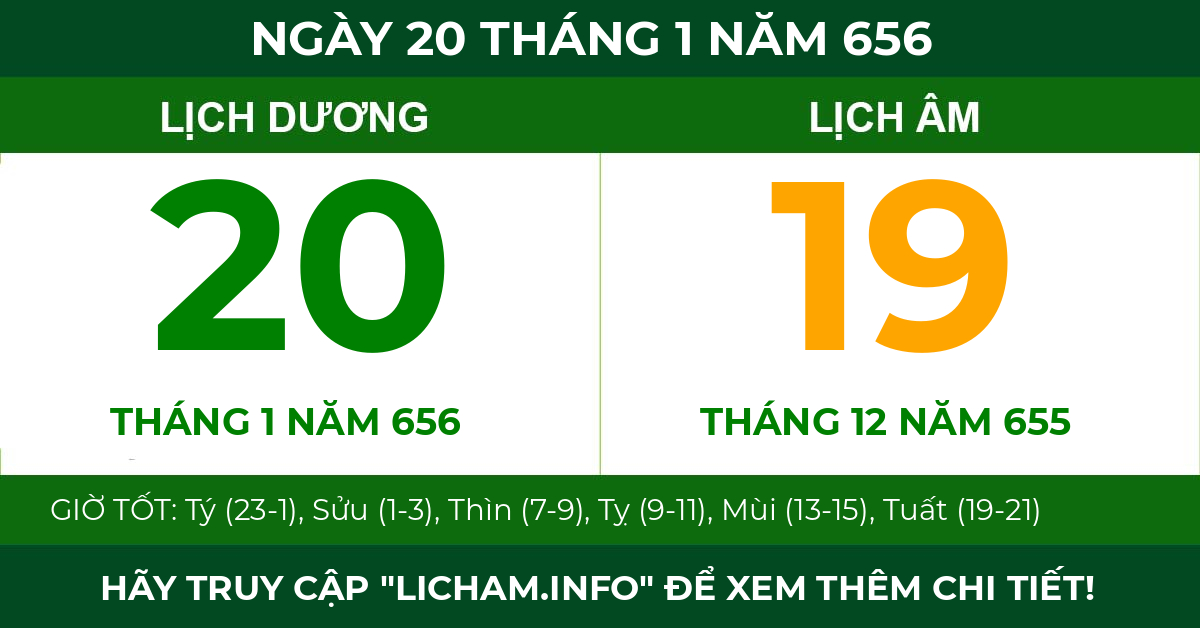 lịch âm ngày 20 tháng 1 năm 656