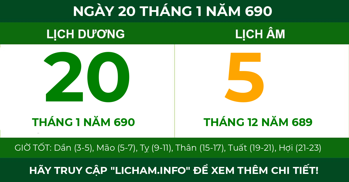 lịch âm ngày 20 tháng 1 năm 690