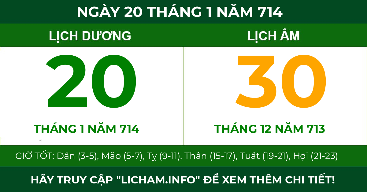 lịch âm ngày 20 tháng 1 năm 714