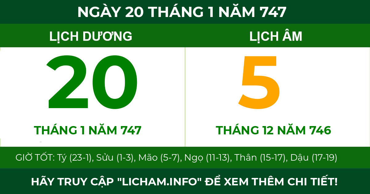 lịch âm ngày 20 tháng 1 năm 747