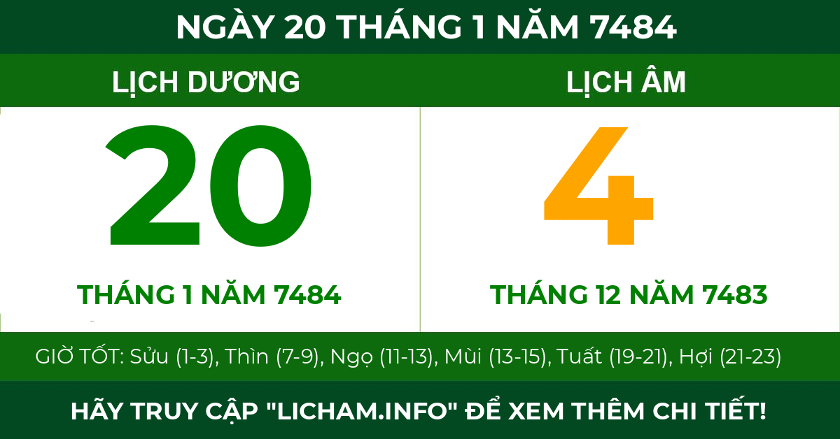lịch âm ngày 20 tháng 1 năm 7484