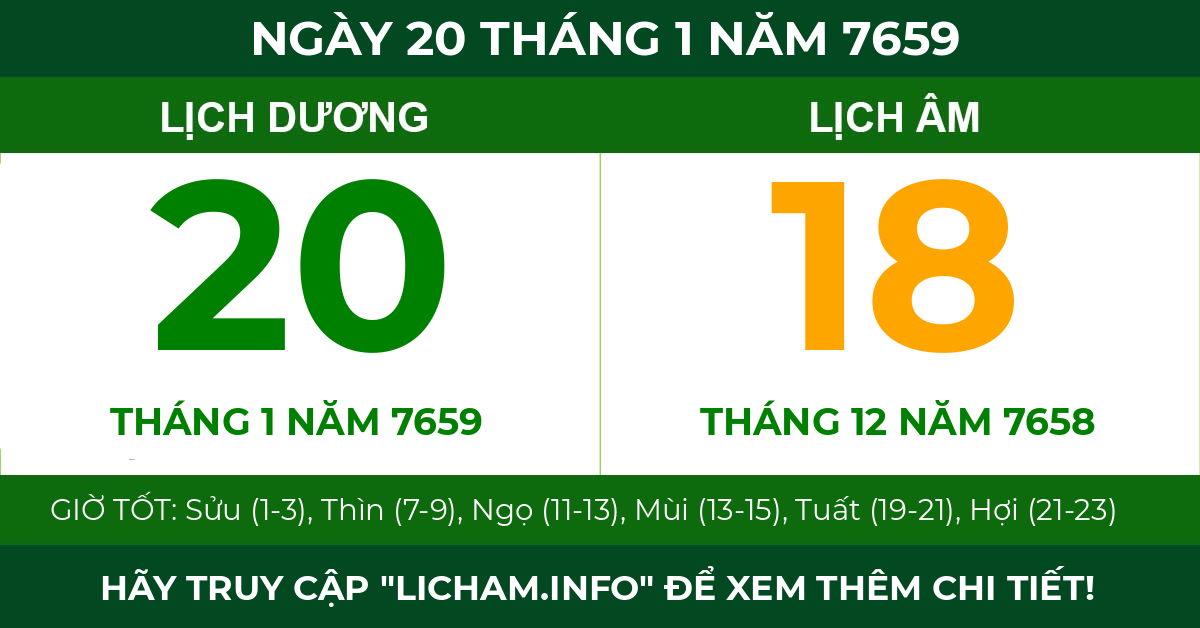 lịch âm ngày 20 tháng 1 năm 7659