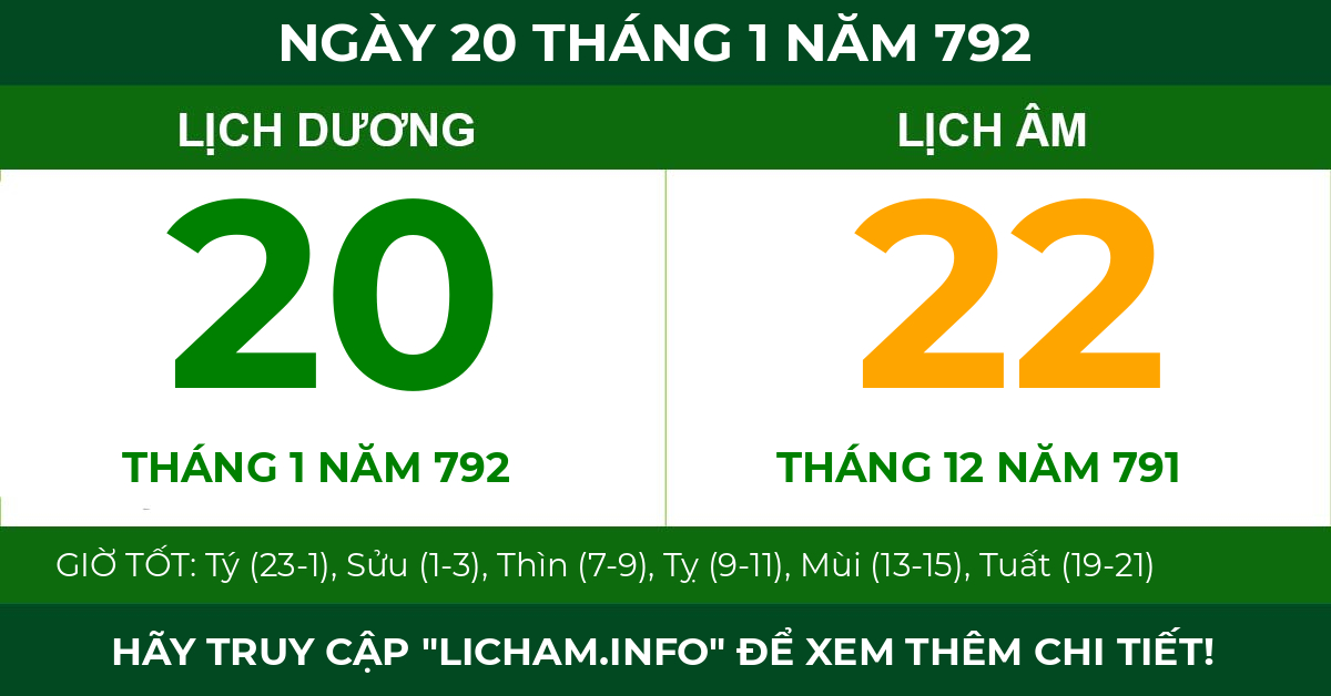 lịch âm ngày 20 tháng 1 năm 792