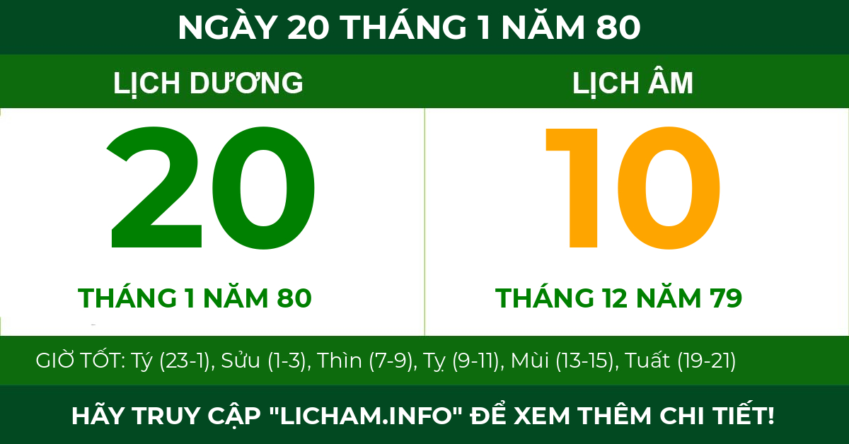 lịch âm ngày 20 tháng 1 năm 80
