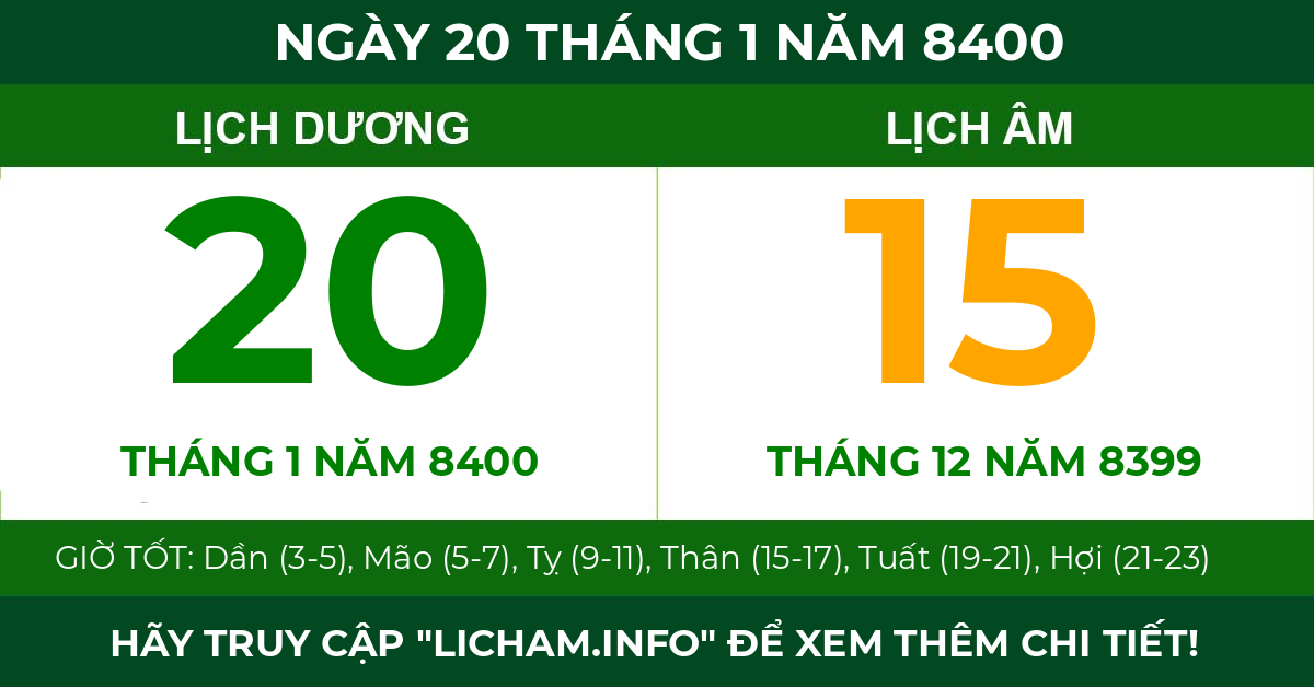 lịch âm ngày 20 tháng 1 năm 8400