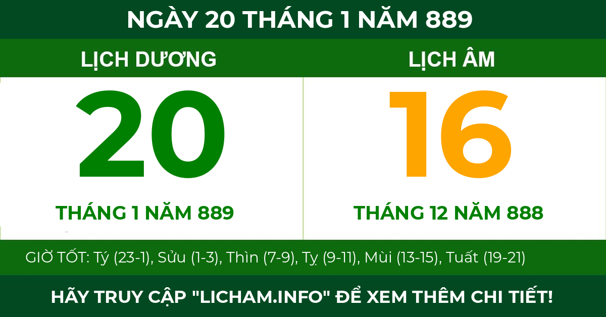 lịch âm ngày 20 tháng 1 năm 889